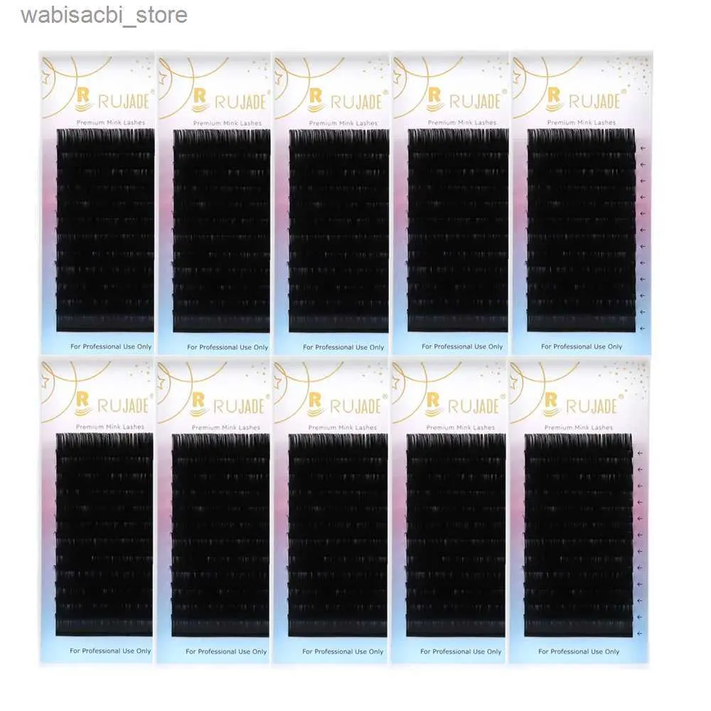 Faux-cils RUJADE 10 palettes/lot en gros de faux cils personnels étendus vison russe cils bouclés coréen PBT matériel soie cils 24327