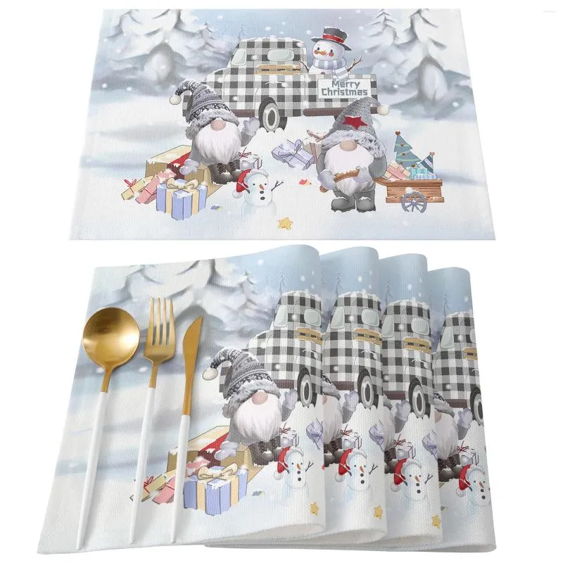 Tischsets, Jahr, Schnee, Frohe Weihnachten, Baum, LKW, 4/6 Stück, Pads, Tischsets, Küchenzubehör, Esszimmermatte, Festival-Geschirr