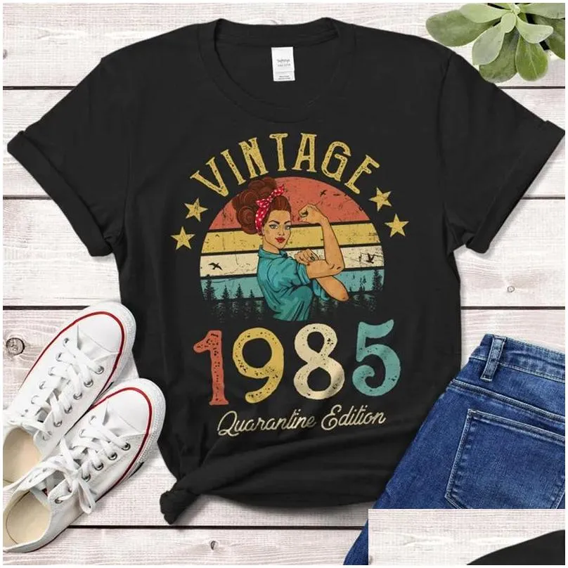 여성 티셔츠 여자 039S Tshirt Vintage 1985 Limited Edition Retro Funny 36 번째 생일 O 목 셔츠 패션 프린트 캐주얼 짧은 슬리브 otijb