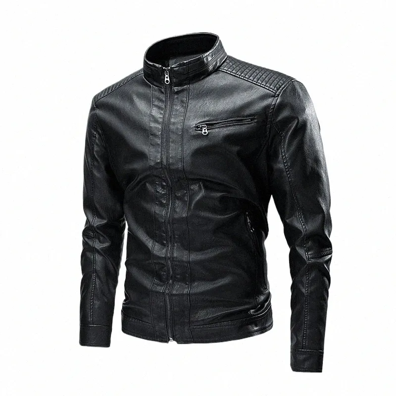 Мужская тонкая куртка из искусственной кожи 2023 Мотоциклетные байкерские мужские куртки Осень-зима Теплая черная уличная верхняя одежда Пальто 5XL Plus Szie E2jD #