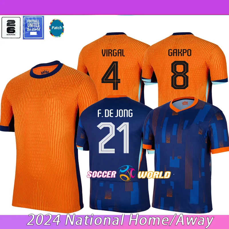 24 25 Pays-Bas Memphis European Holland Soccer Jersey 2024 Euro Cup Dutch Team Football Shirt Men Kids Kit Kit Home Away Memphis Xavi Gakpo Futbol Uniforme