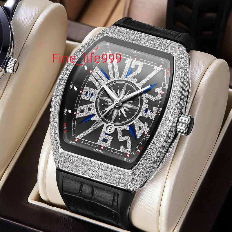 2023 HIP HOP MOISSANITE WATCH RAP MENS BUSINESS QUARTZ STRAP SLENDAR LEATHER BELL COMPLE