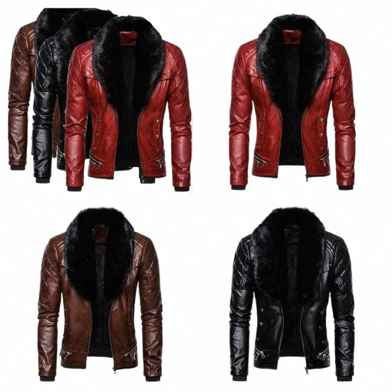 3 colori!Autunno/Inverno Nuovo collo di pelliccia staccabile stile punk addensato giacca da motociclista Cappotto G6jH #
