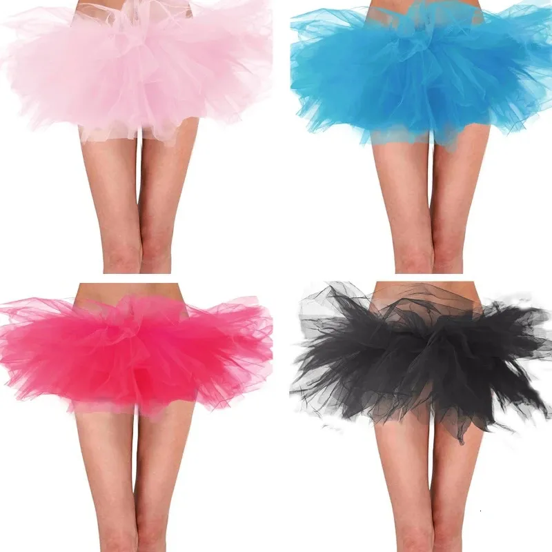 Women Classic 80s Mini Puffy Tutu Solid Color 6-Layered Bubble Ballet Kirt Party Dance Halloween Costume Petticoat 240326