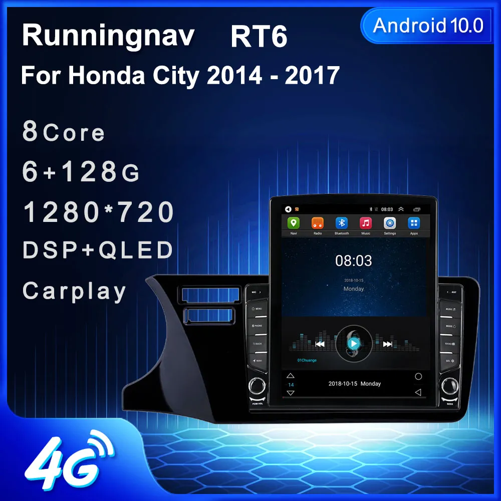 9,7 "Novo Android para Honda City 2014-2017 Tesla Tipo Carro DVD Rádio Multimídia Video Player Navegação GPS RDS Sem Dvd CarPlay Android Controle de volante automático