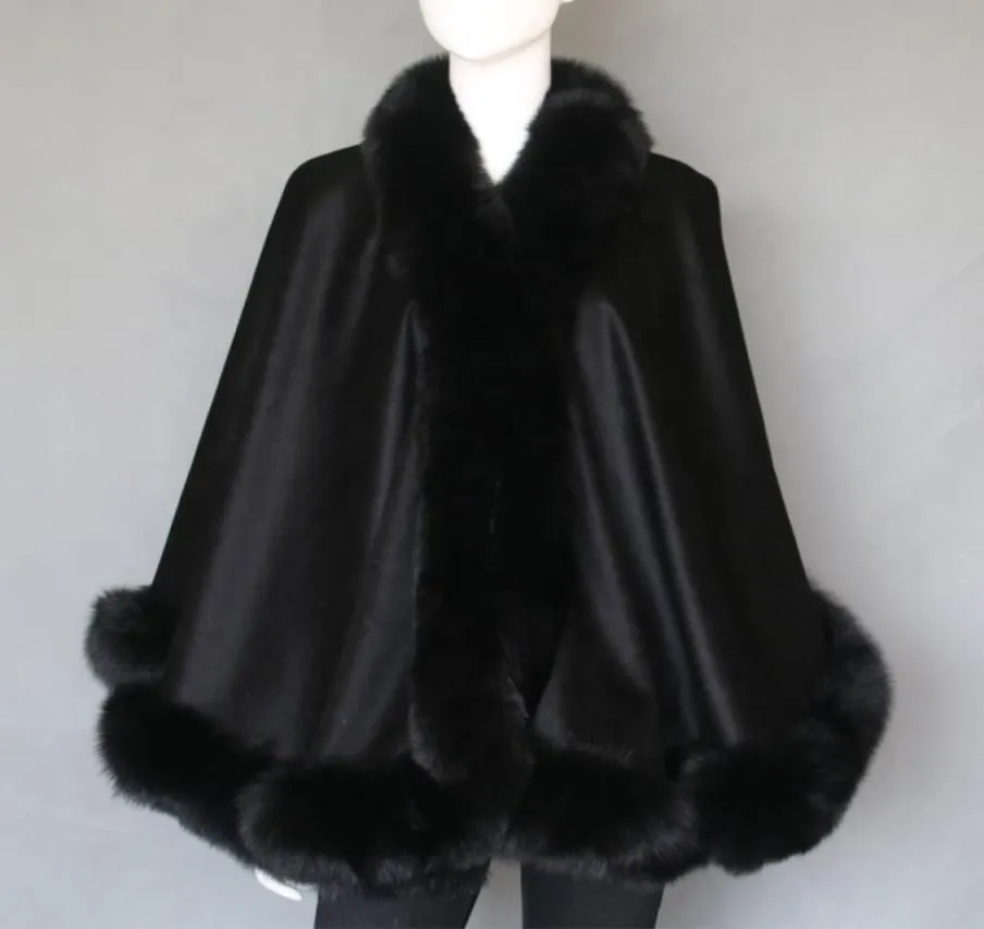 Cape de mariée noire d'hiver à capuche avec fausse fourrure longue Cape d'hiver de mariée en Satin sur mesure Made8658517