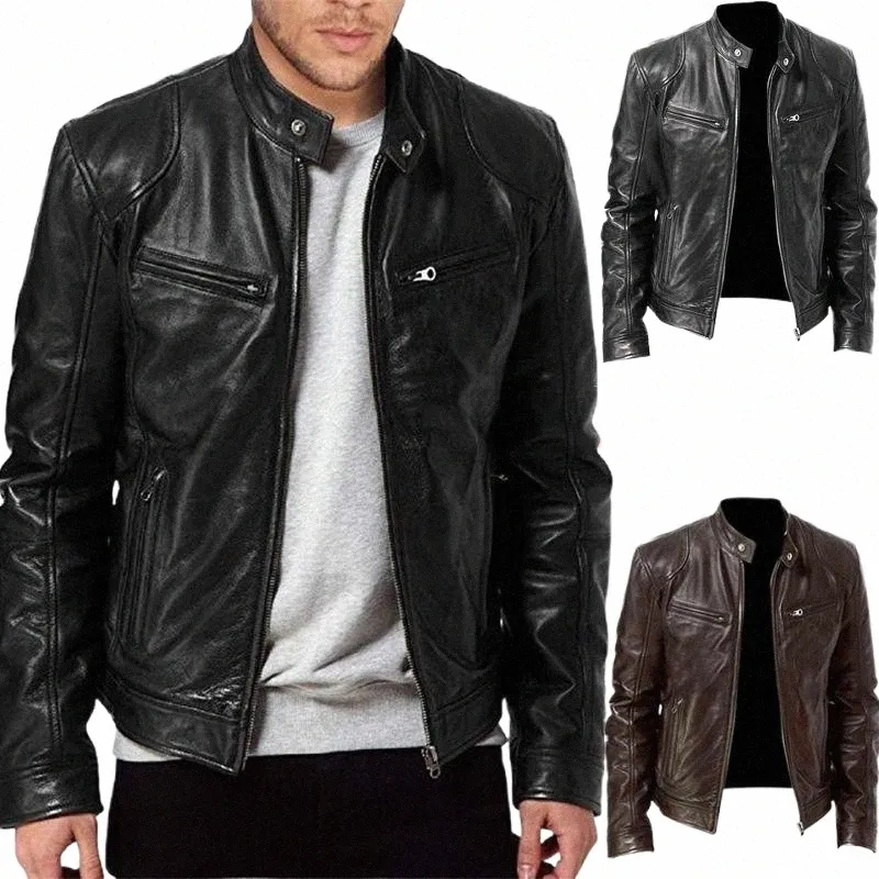 Neue 2023 Winter Warm Casual Motorrad Herren PU Lederjacke Biker Windjacke Männer Lederjacken Slim Kleidung Große Größe i7nX #