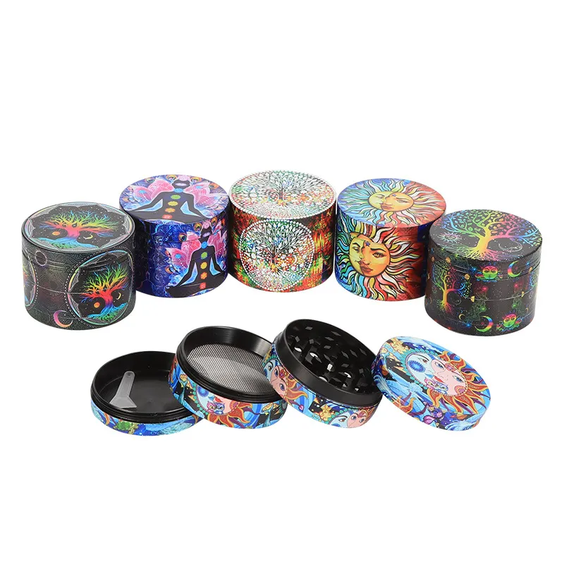 zinc alloy smoke Grinder 50MM 4 part Metal Grinder UV color printing Herbs Crusher Colorful Grinders Factory price bong