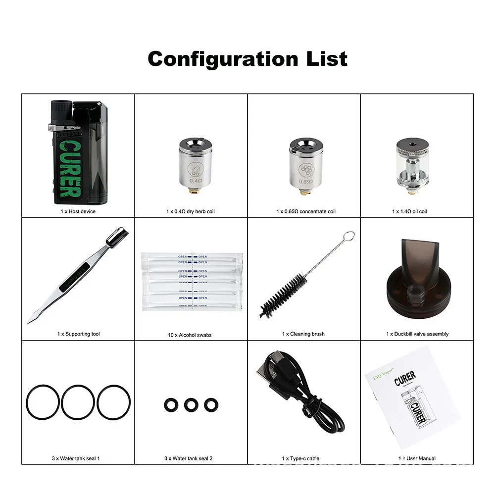 Оригинальный комплект 3 в 1 LTQ Curer Kit, испаритель для сухих трав, термостат для сухого кипячения, испаритель, батарея, нагревательная камера, видимый экран