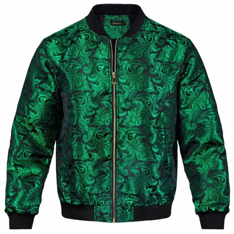 Giacca con cerniera verde alta Stree per uomo Cappotto Jacquard Pasiley Fi Tessuto Sport Streetwear Uniforme Maniche Lg per l'Autunno Inverno F6iU #