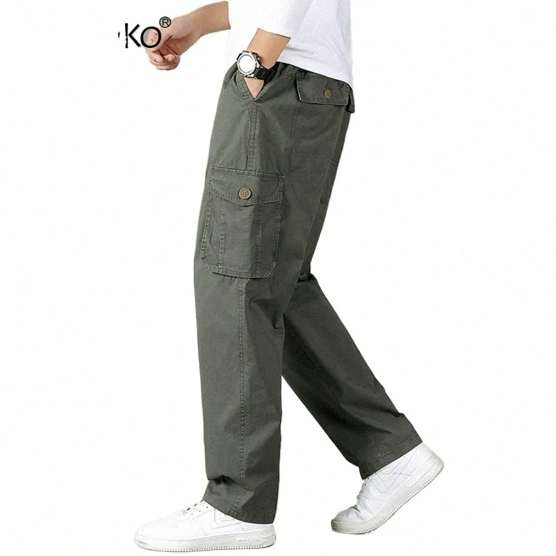 Männer 2023 Neue Cott Lose Casual Cargo Hosen Männer FI Einfarbig Multi-Pocket Jogger Marke Militär Hosen Männer Größe 6XL M9FF #