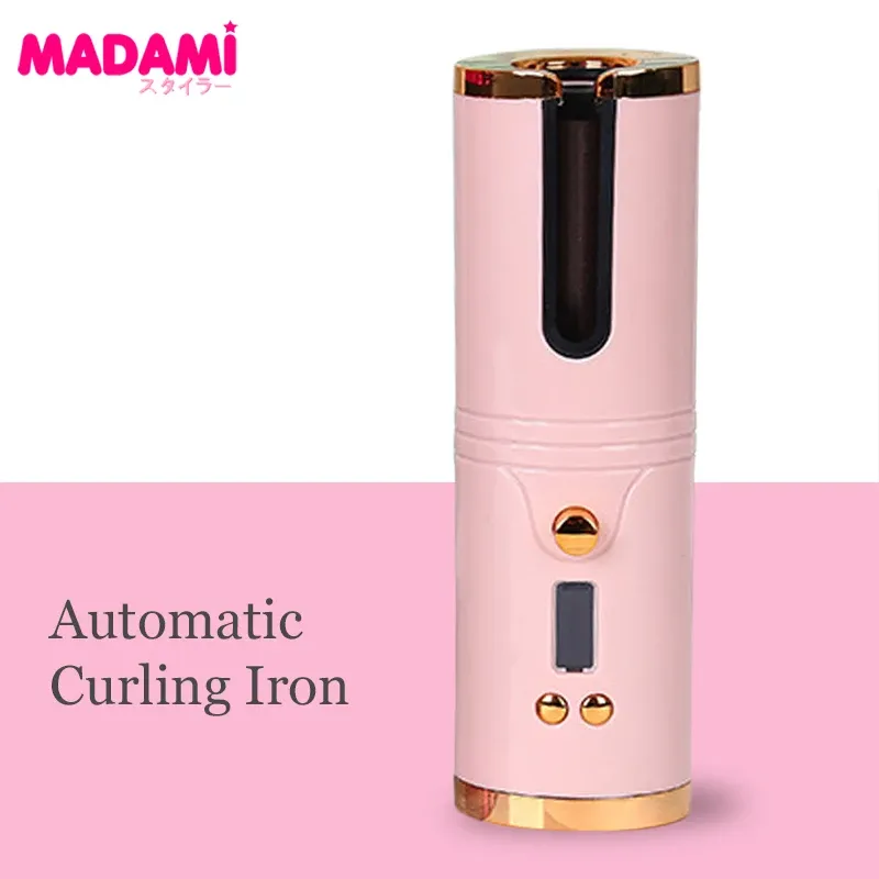 Irons Bigoudi automatique sans fil pour femmes fer à friser en céramique USB Rechargeable rotation automatique vagues de cheveux boucles Styler écran LCD