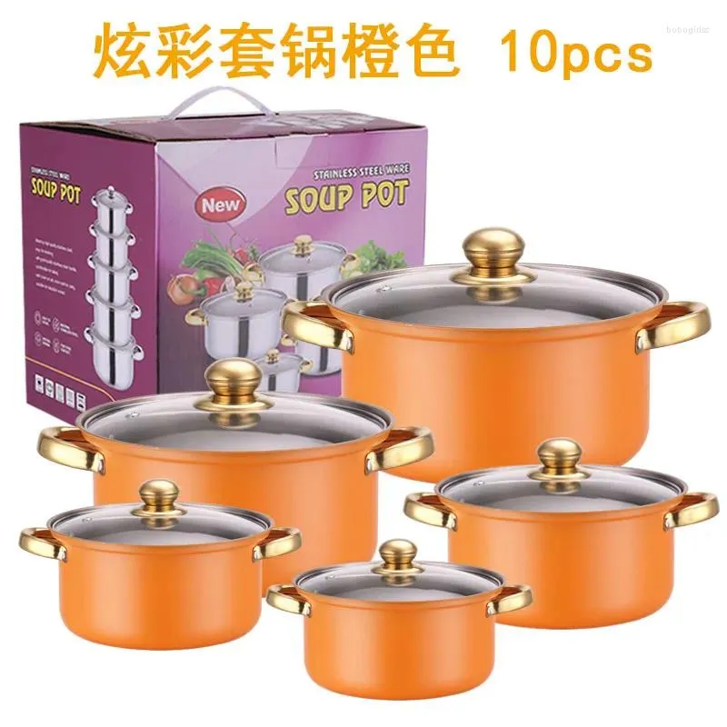 Ensembles d'ustensiles de cuisine en acier inoxydable, 10 pièces, poignée de casserole, soupe au lait, 18-20-22-24-26CM, vente en gros