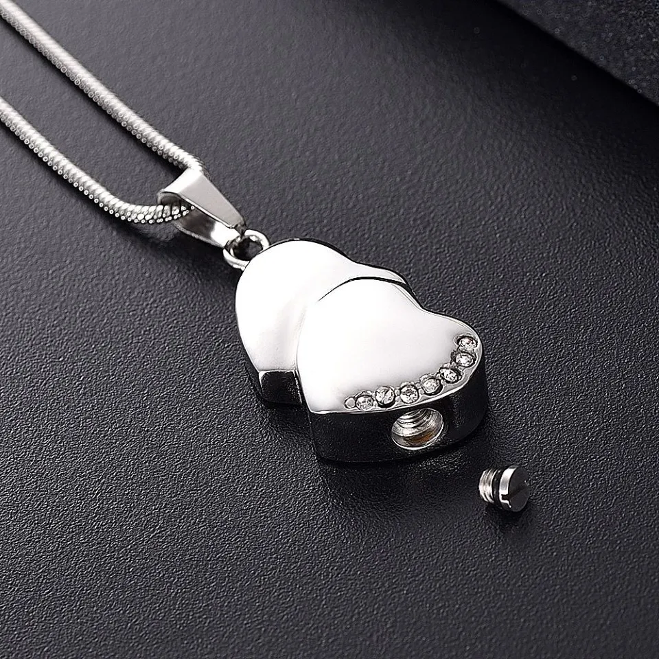 LKJ12447 pendentif de crémation en forme de coeur ton argent hommes femmes porte-cendres collier d'urne commémorative avec entonnoir boîte-cadeau 214B