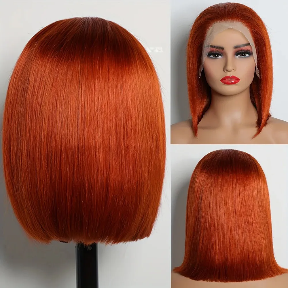 Baby hair 13x4 dentelle Bob perruque gingembre Orange 180% densité droite dentelle avant perruques de cheveux humains os droit sans colle dentelle Bob perruque