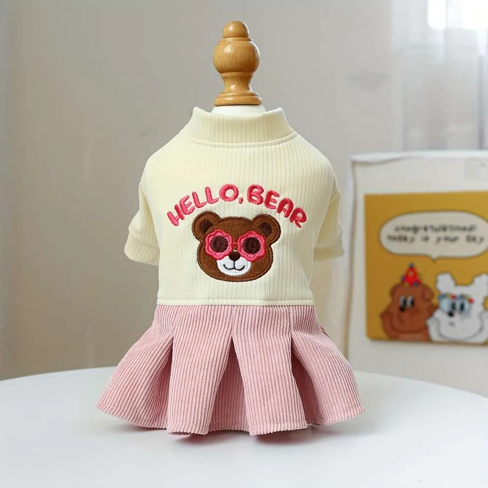 Saia fofa – Roupas de gato para animais de estimação, novo vestido de cachorro estilo universitário para primavera e verão com padrão de urso