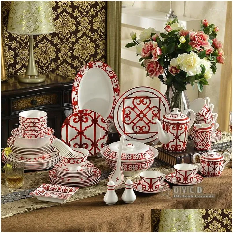 Ensembles de vaisselle Design caractéristique Ensemble de vaisselle en porcelaine d'os rouge 58 sur 43 café 15 livraison directe maison jardin cuisine salle à manger Ba Dhbzv