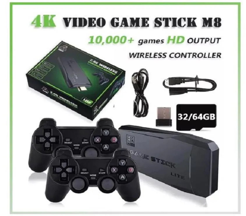 Video Game Sticks M8 Console 24G Double Wireless 2 or 4 Controllers 4K 10000 games 32GB 64GB Retro games For PS1 GBA1031929