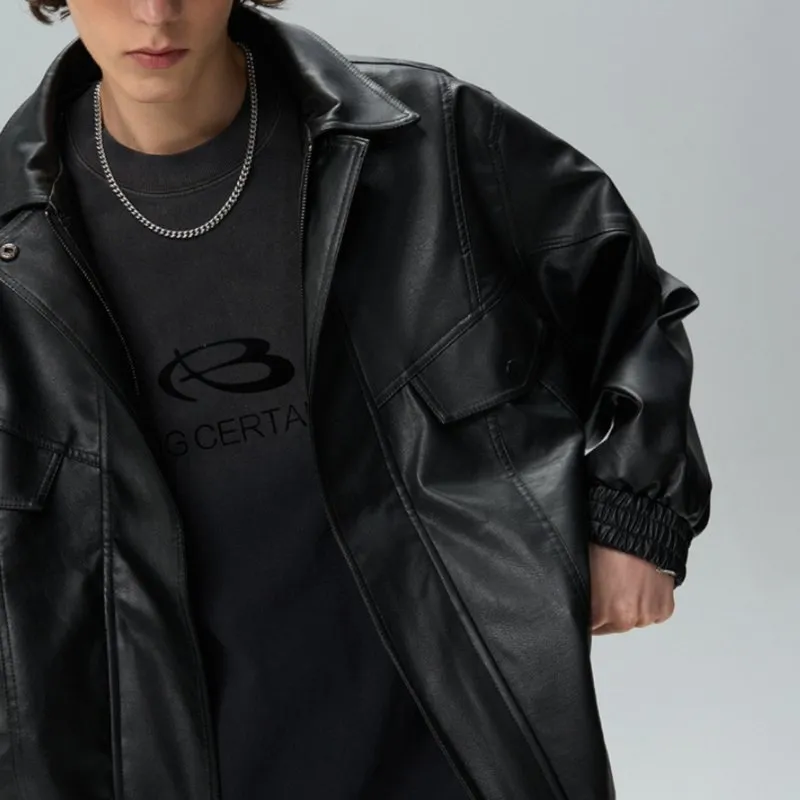 DHgate.com:Japanese Vintage Loose PU Leather Bomber Jacket