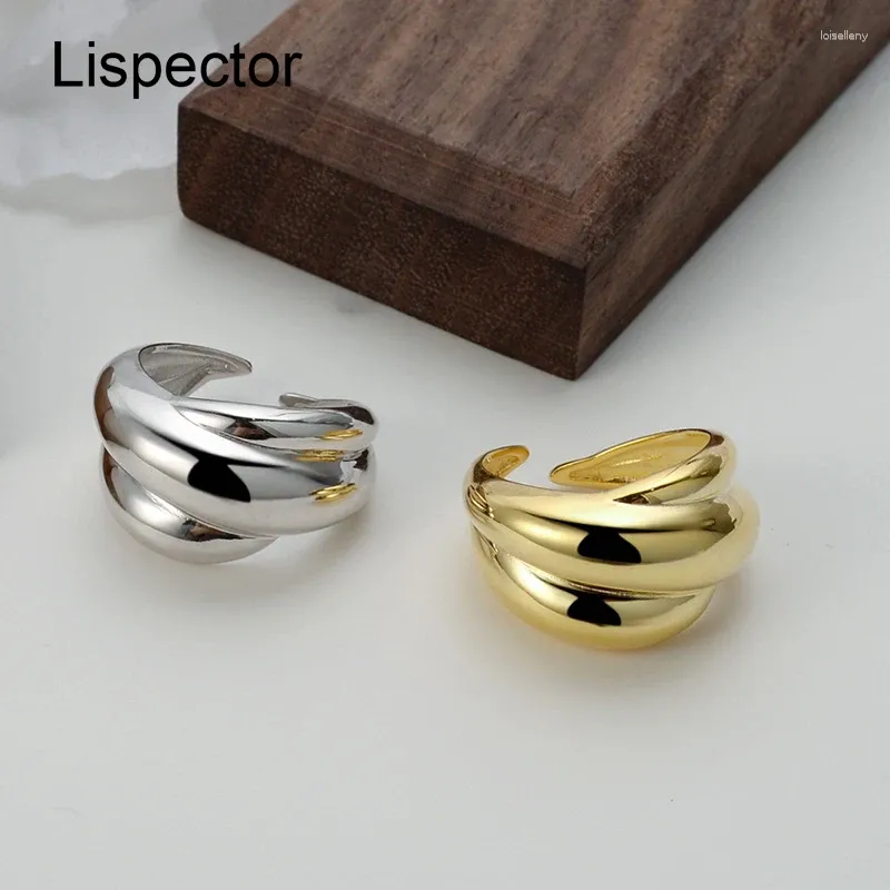 Küme Yüzük Lispector 925 STERLING Gümüş Koreli Geometrik Kabuklu Kadınlar için Minimalist Çok Katmanlı Spiral Geniş Sarma Yüzük Kadın Takı