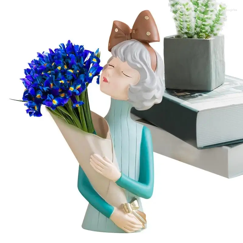 Vasen Mädchen für Blumen Blumenarrangement Dekoration Statue Harz Material Desktop Pflanzer Schlafzimmer Arbeitszimmer Esstisch