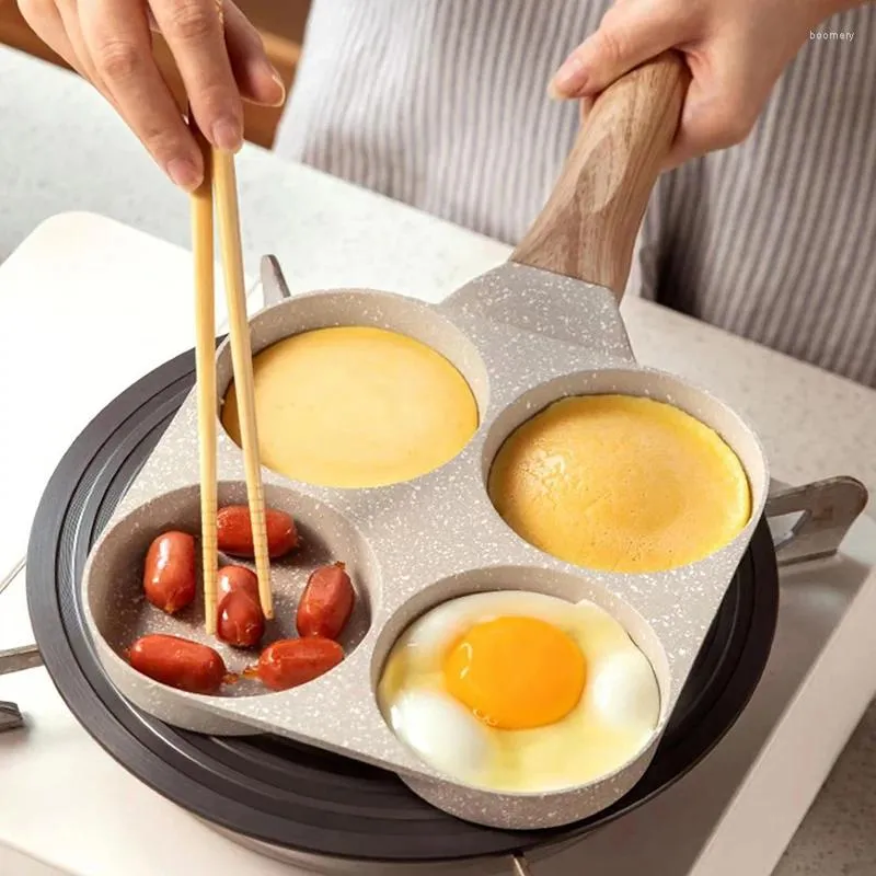 Pans 1Pc Multifunctional 4 Holes Wear-resistant And High Temperature Thickened Stone Frying Pan With Non-stick Coating