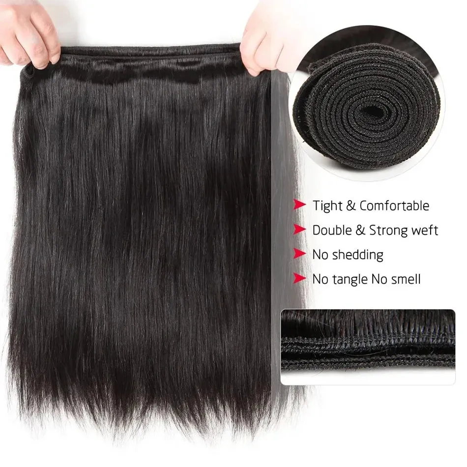 Brazilian Hair Bundles Straight Human Hair Weave Bundles Remy Hair Extension Natural Black 1/3/8-40 Inches