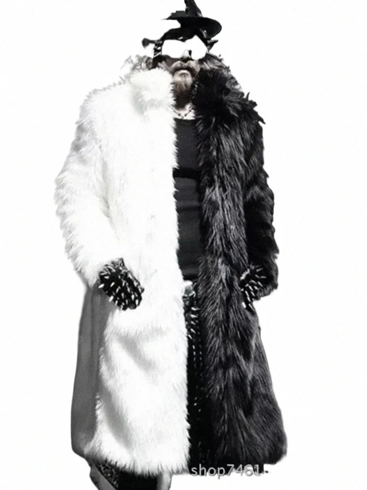 men Faux Fur Coat Winter Thick Fluffy Lg Sleeve Warm Outerwear Luxury Fur Lg Jacket Black and White Btjas Jackets Mens 20uq#
