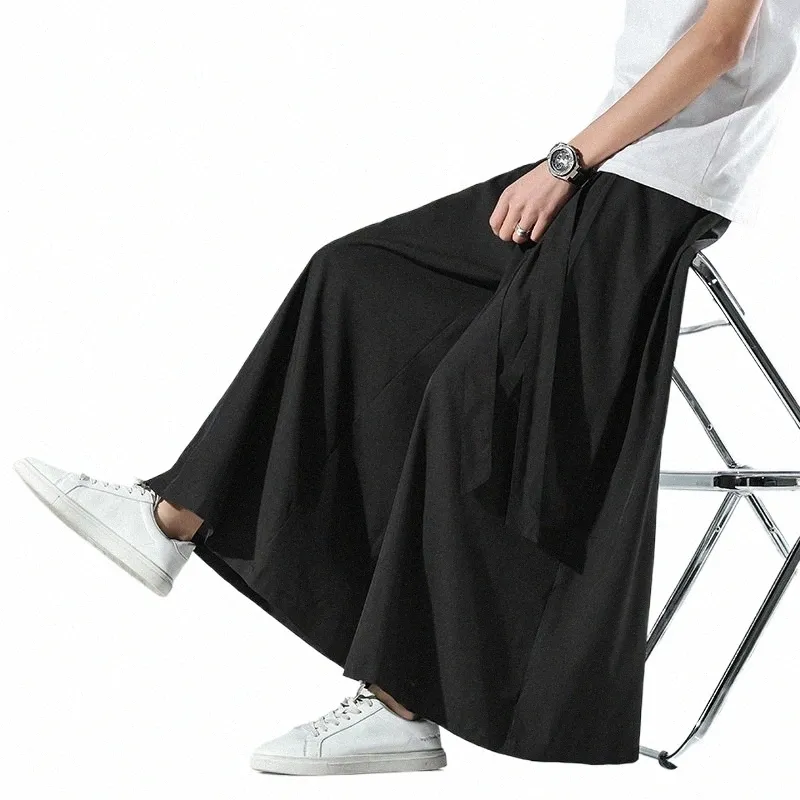 2021 Japanese Hakama Harajuku Kimo Plus Size Casual Wide Pants Men Clothing Chinese Style Hanfu Tang Suit Men Clothing A0WF#