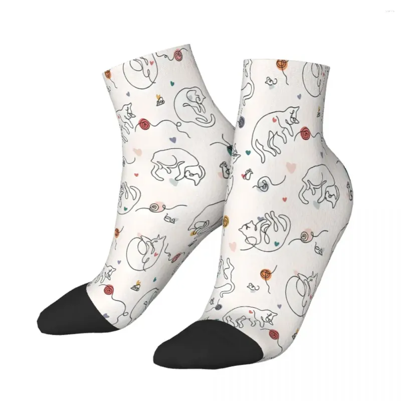 Men's Socks Lovely Furballs Of Happiness In Continuous Line Ankle Male Mens Women Autumn Stockings Harajuku