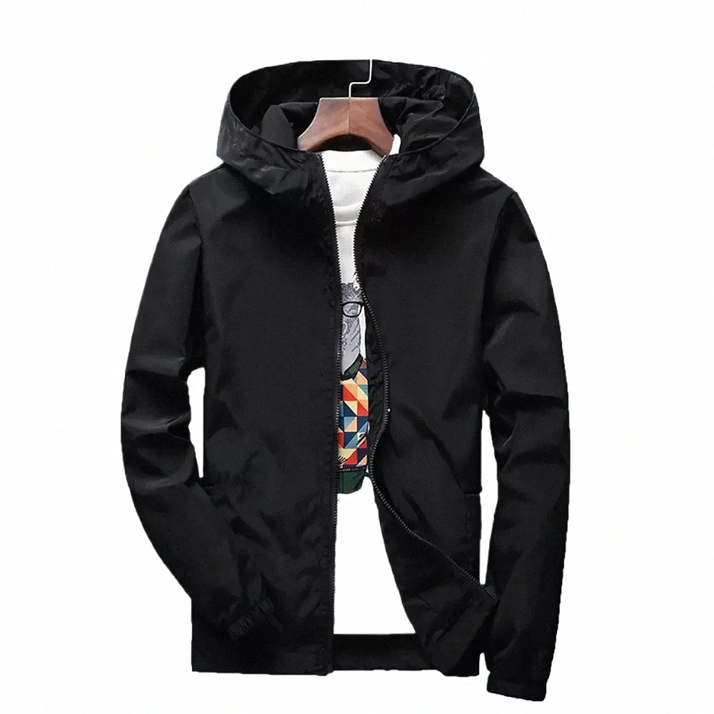 Nya våren och hösten FI Casual Windbreaker Hooded Zipper Skin Clothing Coats Jackor för män Trend Streetwear Tops O21y#