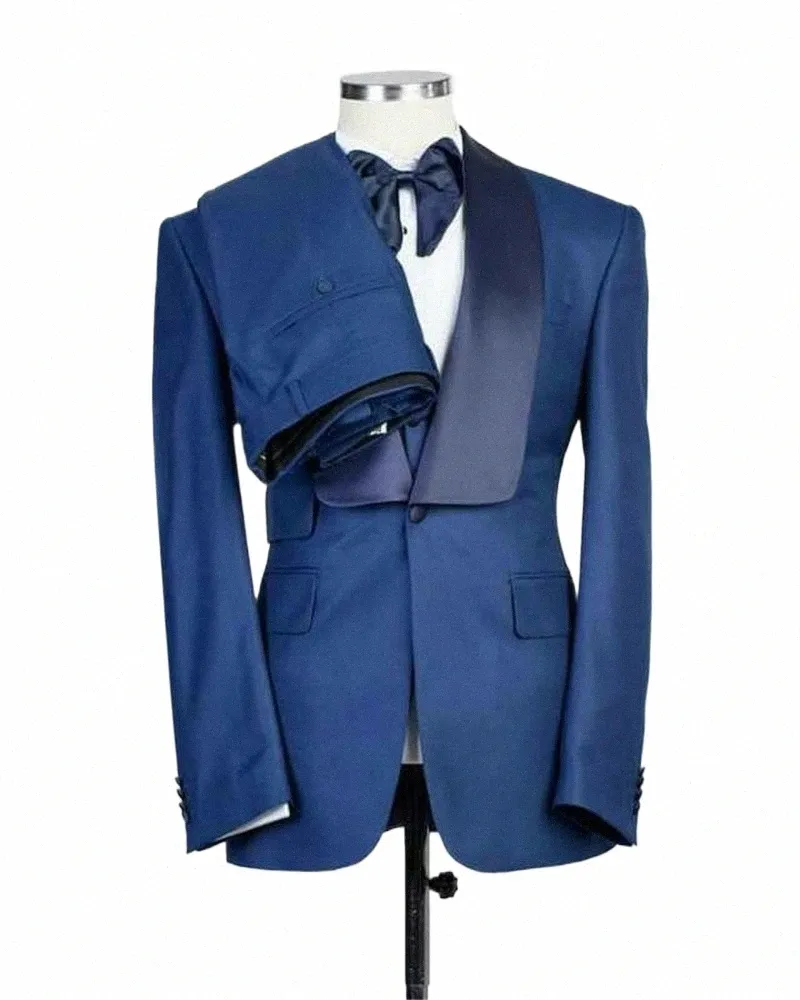 Italien Real Photo Costumes Bleus Slim Fit Tuxedos 3 Pièces Costume Homme Blazer De Mariage Pour Hommes Robes De Fiesta Groom Prom Set 424j #