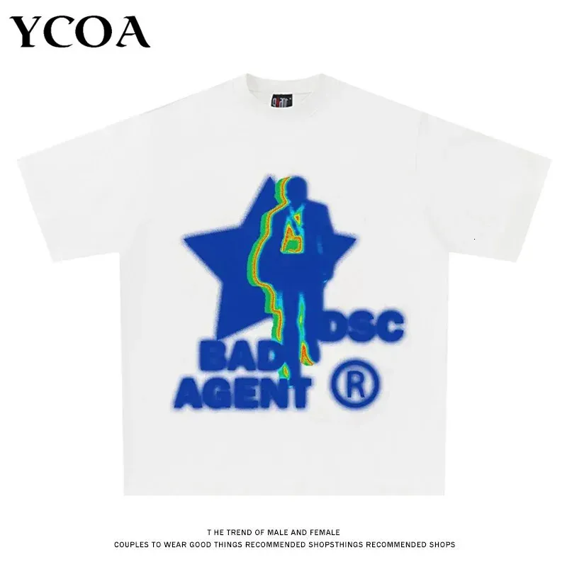 Mężczyźni Tshirt Bawełniane koszulki graficzne Y2K Tops Streetwear Overize Grunge Summer Korean Mash Fashion Hip Hop Ubranie 240325