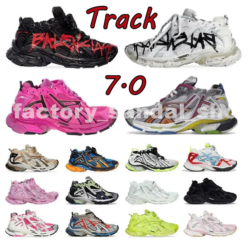 Runners 7.0 Hommes Casual Chaussures Graffiti Noir Bourgogne Cuir Baskets Track 7 Baskets Gris Violet Clair Néon Jaune Blanc Marque De Luxe Femmes Hommes Baskets Baskets