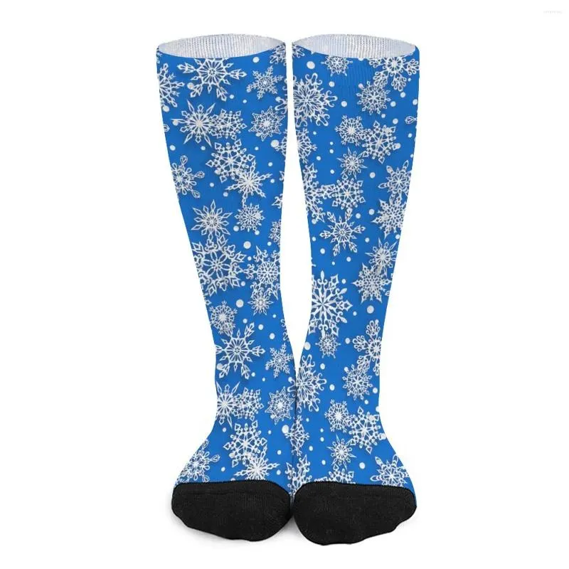 Calze da donna Festive Natale Fiocco di neve Blu Bianco Calze coreane Qualità da donna Corsa Sport Autunno stampato antiscivolo