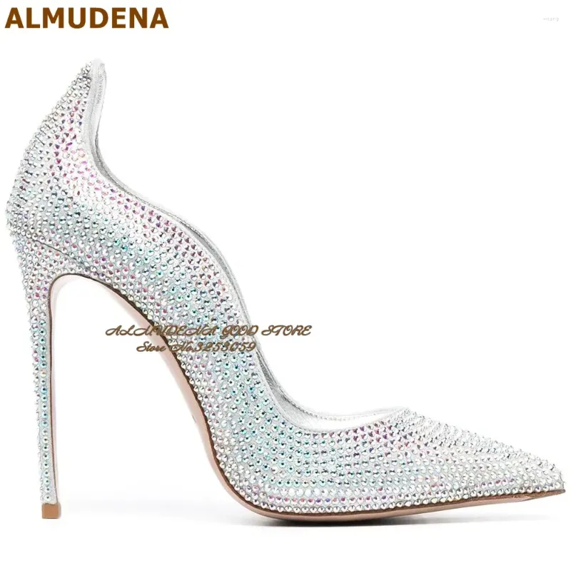 Dress Shoes 34 ALMUDENA Sier Multi-color Glitter Crystal Wedding 12cm 10cm 8cm Stiletto Heels Shell Shaped Pointed Toe Rhinestone Pumps 5