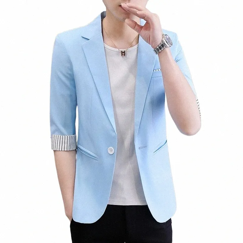 Hoo 2023 Hommes d'été Nouveau blazer à manches mi-longues Jeunesse Simple Casual Slim Slim Blazer U4qf #