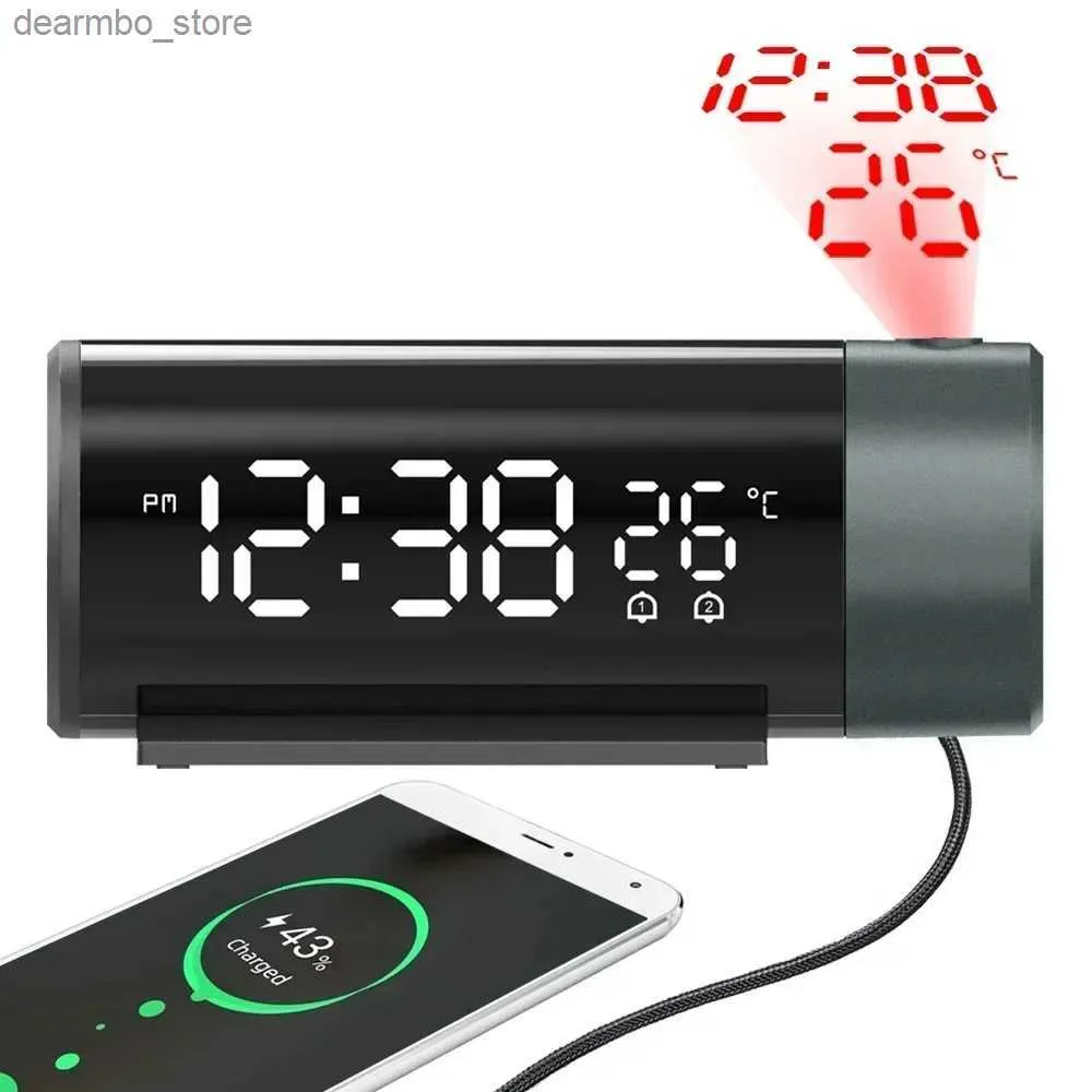 Orologi da tavolo da scrivania Orologio temperatura 180 rotazione camera da letto allarme elettronico da parete per scrivania con funzione orologio digitale con proiezione sul comodino per fare un pisolino24327