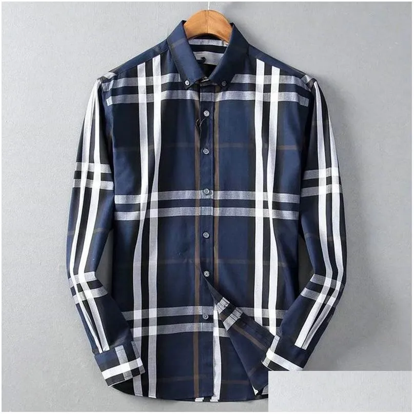 Мужские классические рубашки Бизнес с коротким рукавом Высокое качество в британском стиле Slim Fit 100% шелк в клетку с буквенным принтом Модельер с лацканами Drop D Otvaq