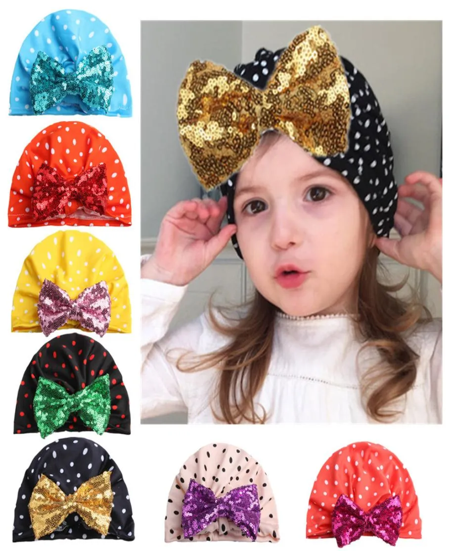 Girls dot sequin bow hats baby girl spring antumn 8 color اطفال كبسولات الهندية القبعة البوهيمية style4906408