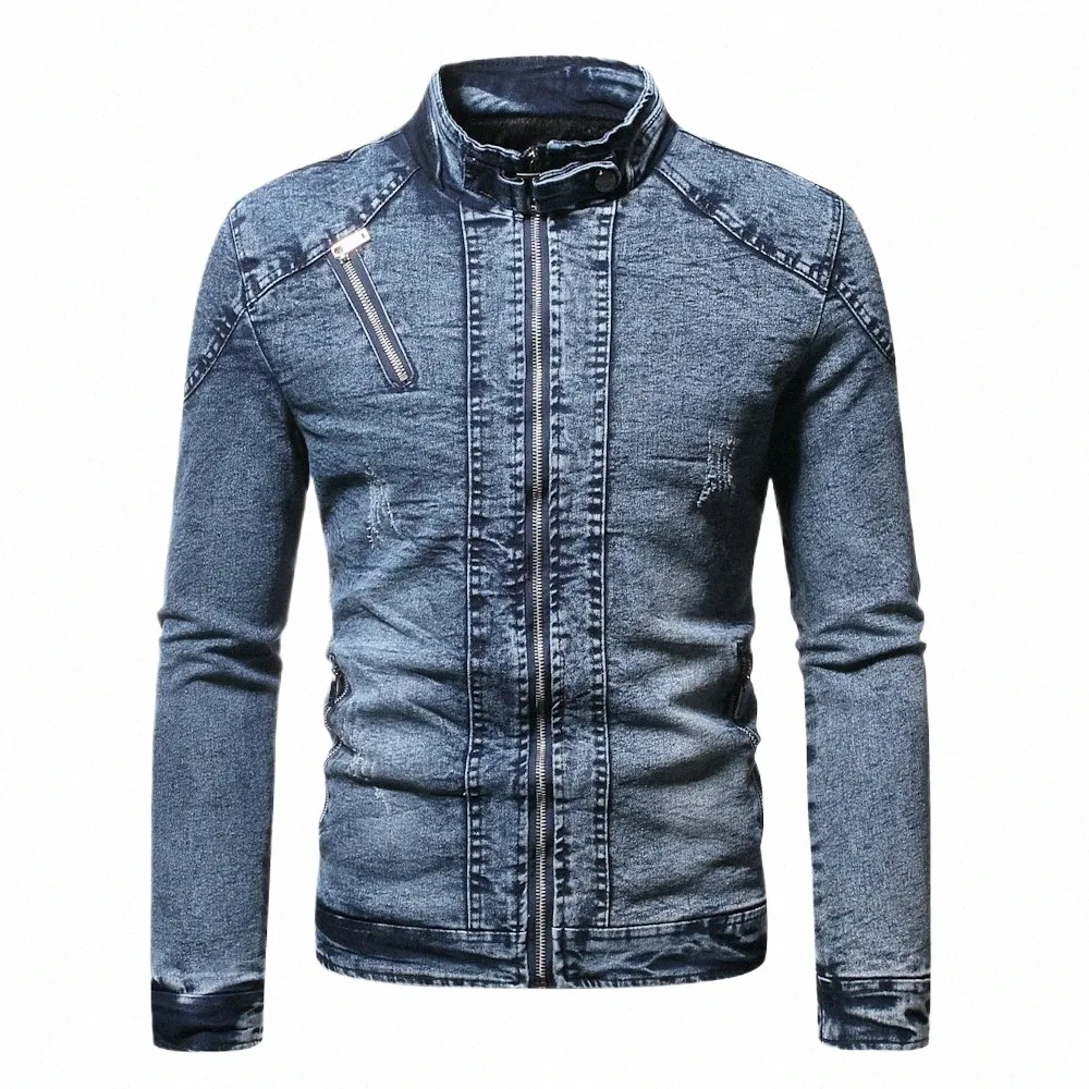 Fi Spring Casual Jacket Mens Veet Streetwear Denim Veste Col Montant Jean Vestes Mâle Slim Fit Manteau Vêtements d'extérieur v7i4 #