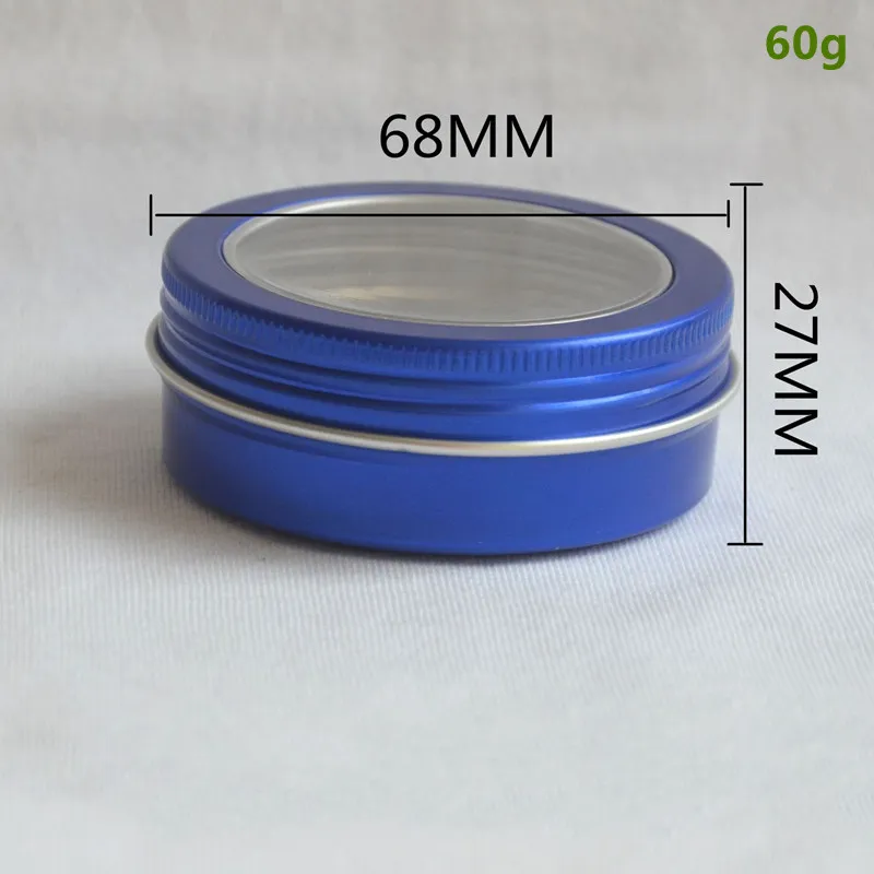 2oz ronde blikken schroefdeksels blikjes met helder venster 60 ml blauwe metalen kruidencontainers aluminium doos Diy Travel Storage Jars