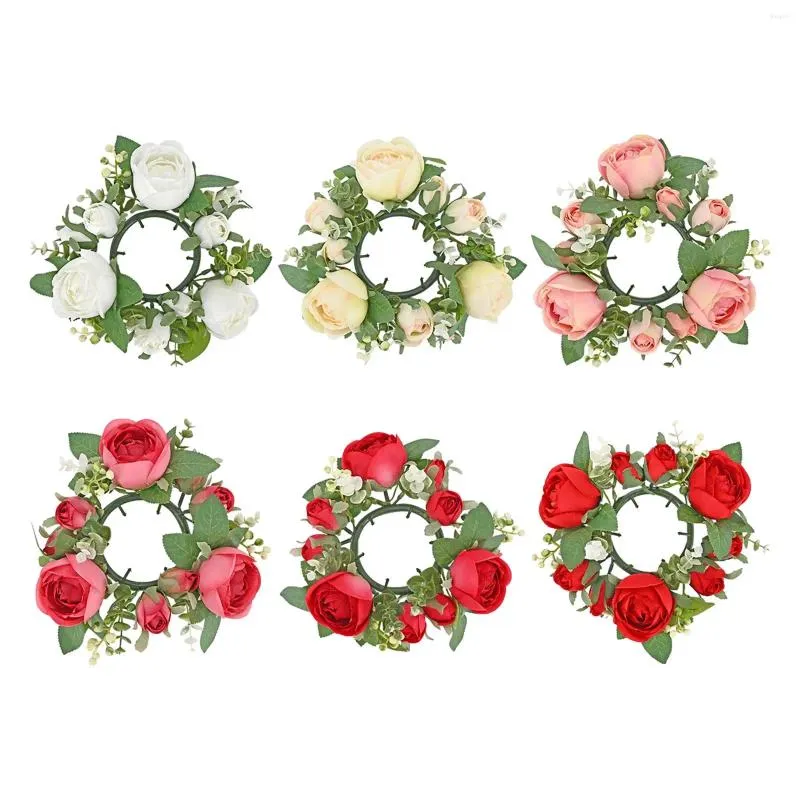 Fleurs décoratives Bougie d'anneau artificiel verdure verdure du pilier rose pour la fête de mariage décorations de table