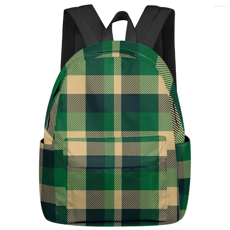 Sac à dos Plaid Green Texture de grande capacité Men Sacs d'ordinateur portable High School Teen College Girl Student Mochila