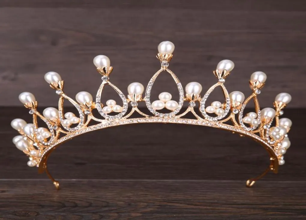 Barock pärlor kristall brud krönar hårband guld brud tiaras pannband bröllop diadem drottning krona tiara bröllop slöja hår acc3025731