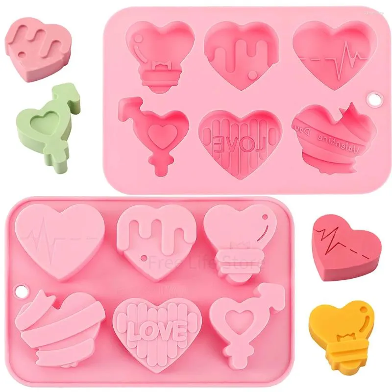 Baking Moulds 6 Holes Valentine's Day Silicone Molds Heart Shape Chocolate Candy Mould Non-Stick Mold DIY Valentines Cake Decorations