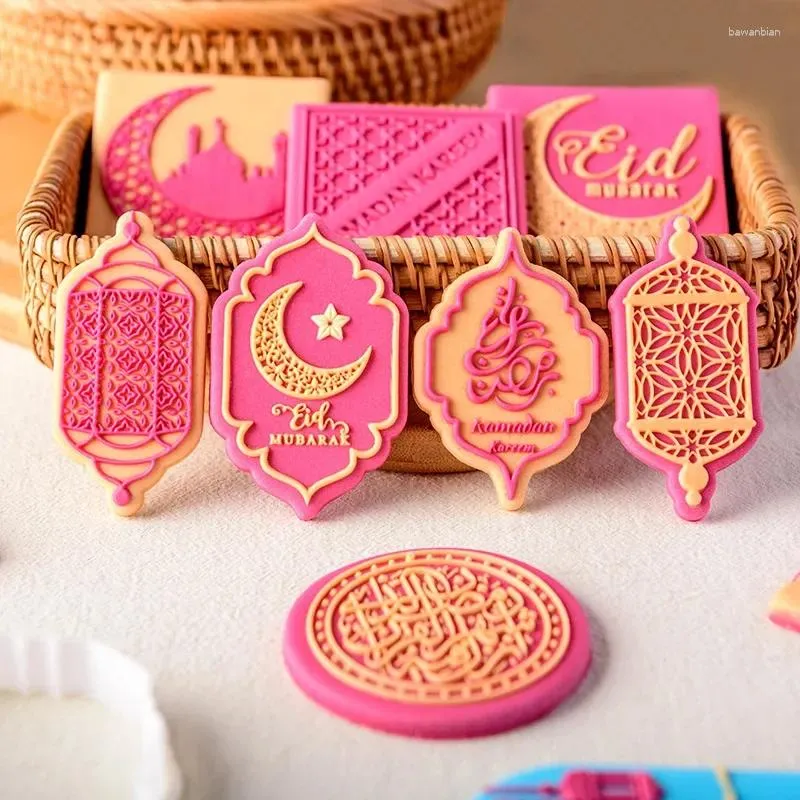 Moldes de cozimento Cortador de biscoito muçulmano Ramadan Sobremesa Padrão Decorativo Eid Al-Adha Embossing Reverse Press Stamp Islâmico Fondant Biscoito