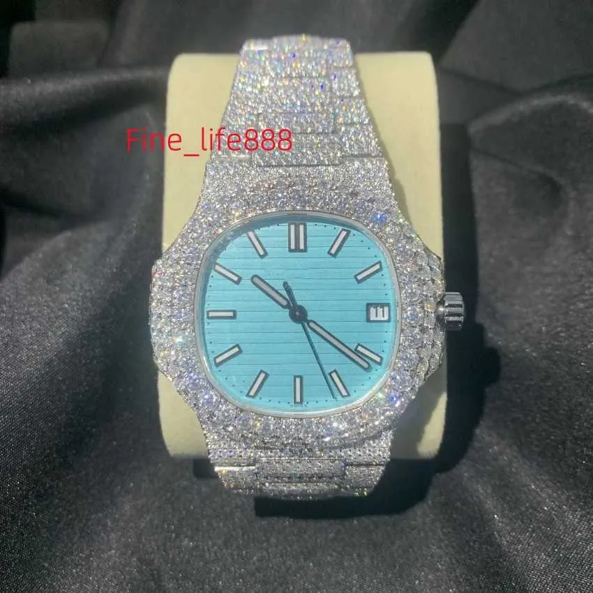 Testeur de diamants glacé pour hommes, montre-bracelet de luxe personnalisée, en Moissanite scintillante, lunette VVS Premium, mécanique personnalisée