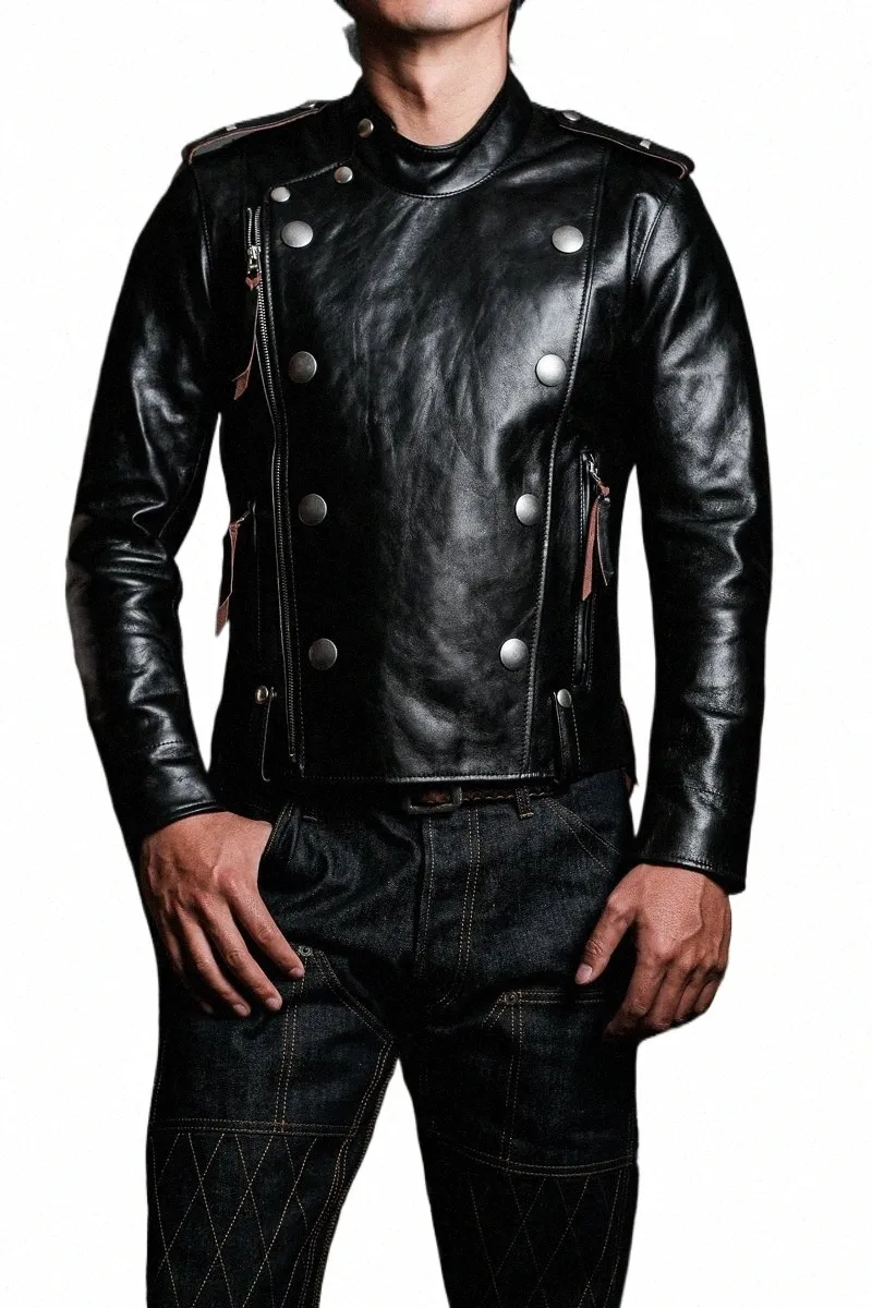 Год! Бесплатная доставка. Популярная японская куртка из натуральной кожи. Классическое пальто из конской кожи Moto Rider J31 с чайным сердечником. Роскошная брендовая кожаная ткань L9sM #