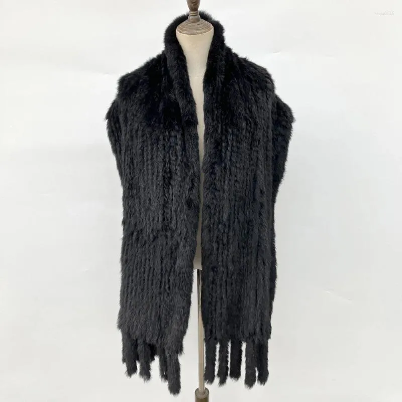 Scarves Winter Women Fur Scarf Cape Tassels Fashion Knitted Genuine Long Lady Natural Poncho Shawl Wrap